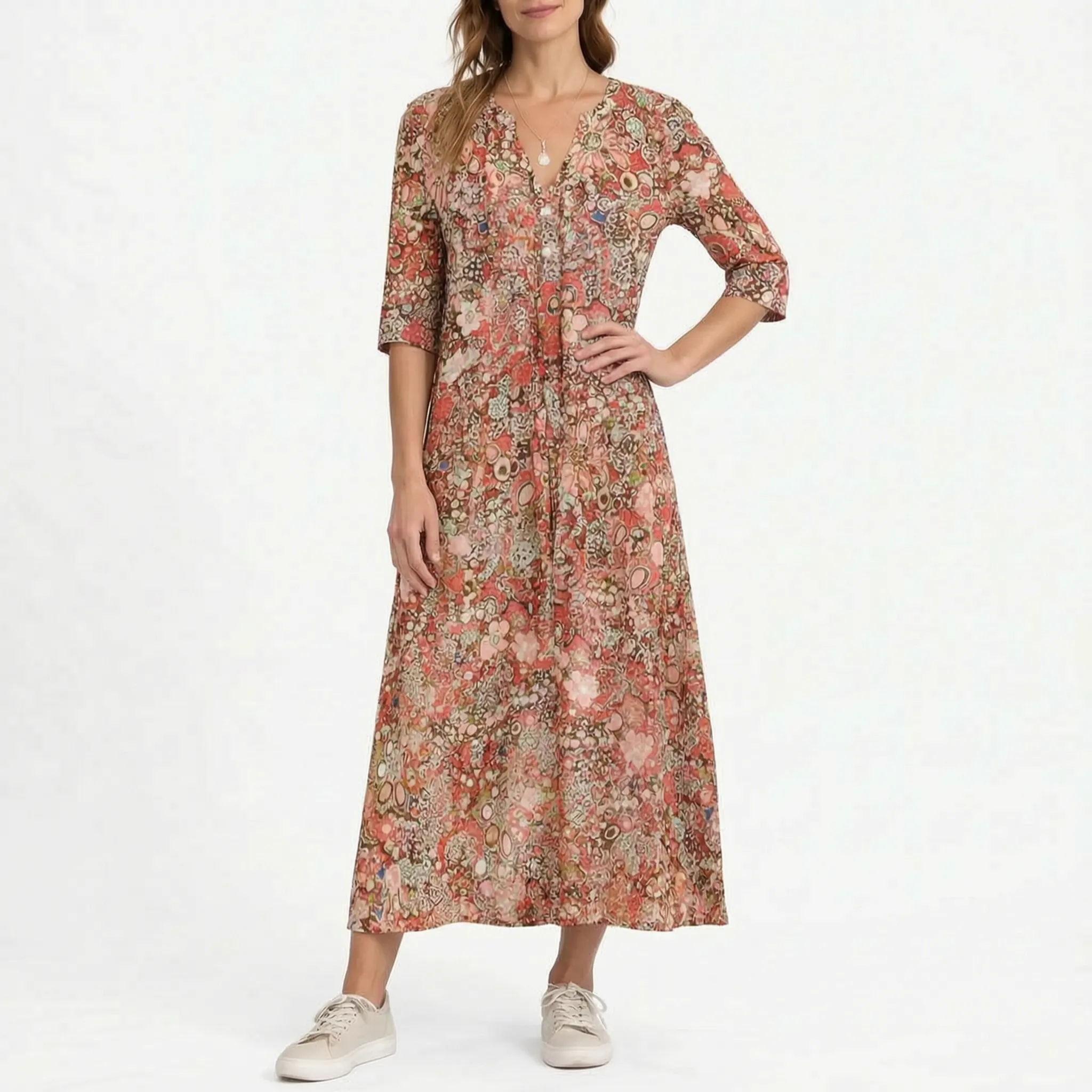 Losvallende Midi-Jurk Met Bloemenprint | Navando