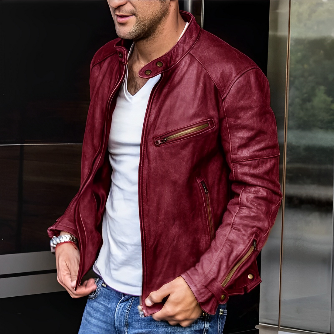 Veste longue en cuir de luxe déperlante pour hommes – vêtement d’extérieur classique