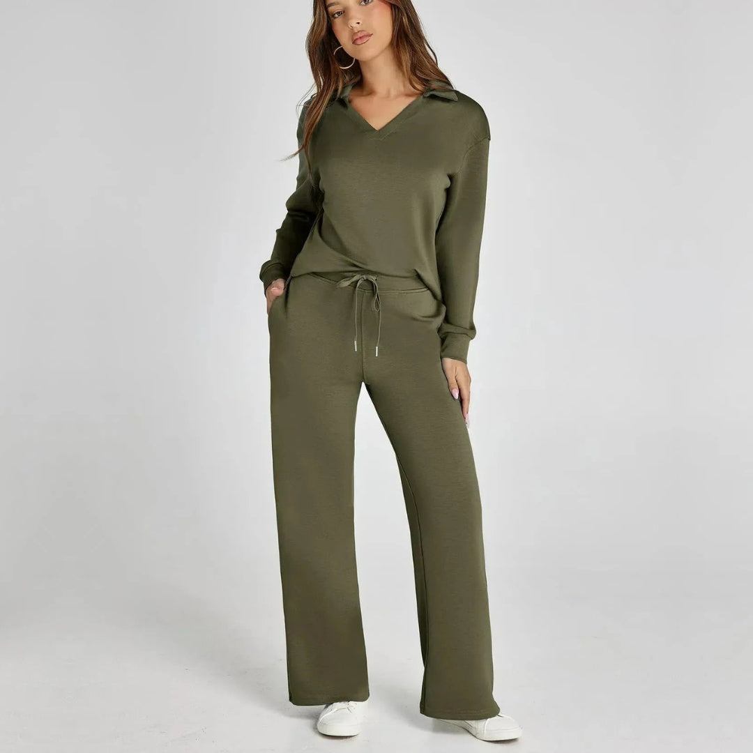 Luxe loungewear set | V-hals top en wijde broek 6