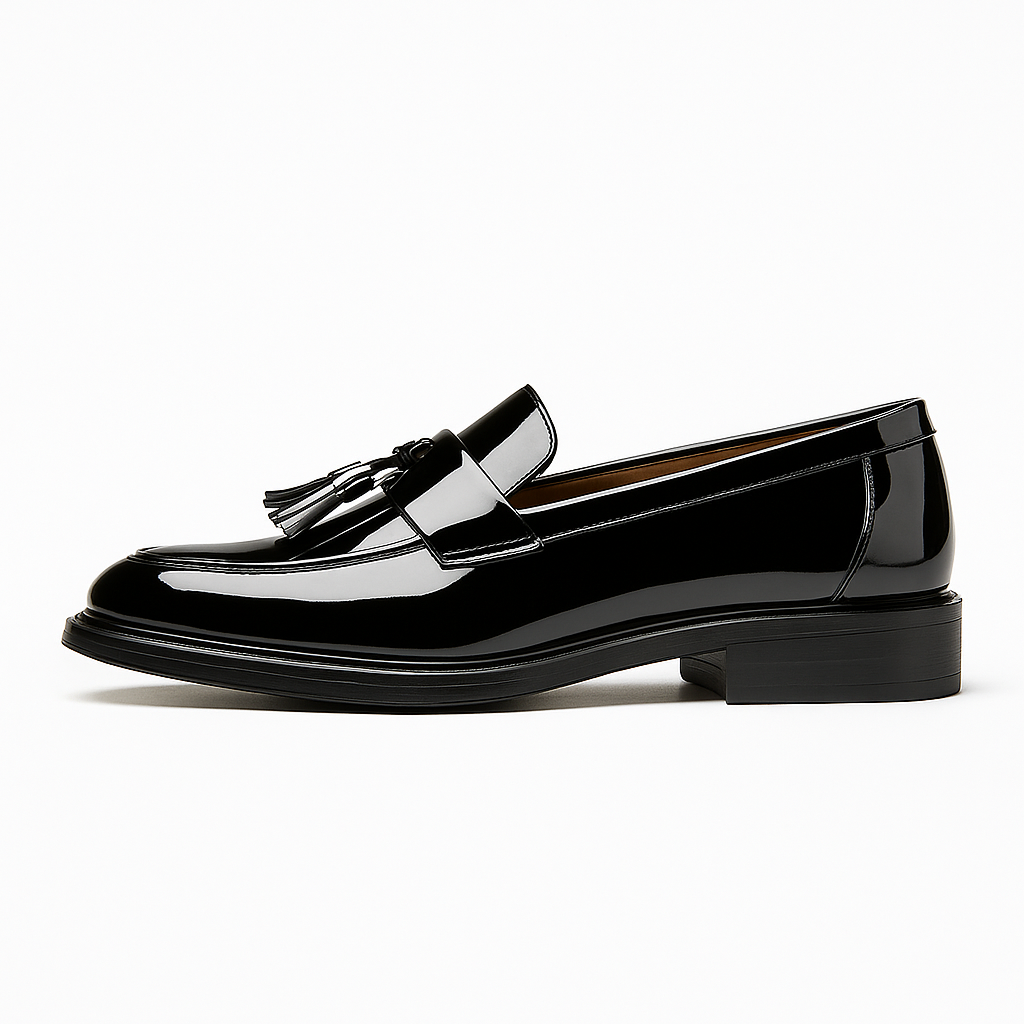 LuxeoutFit | Gepolijste zwarte loafers met kwastjes 1