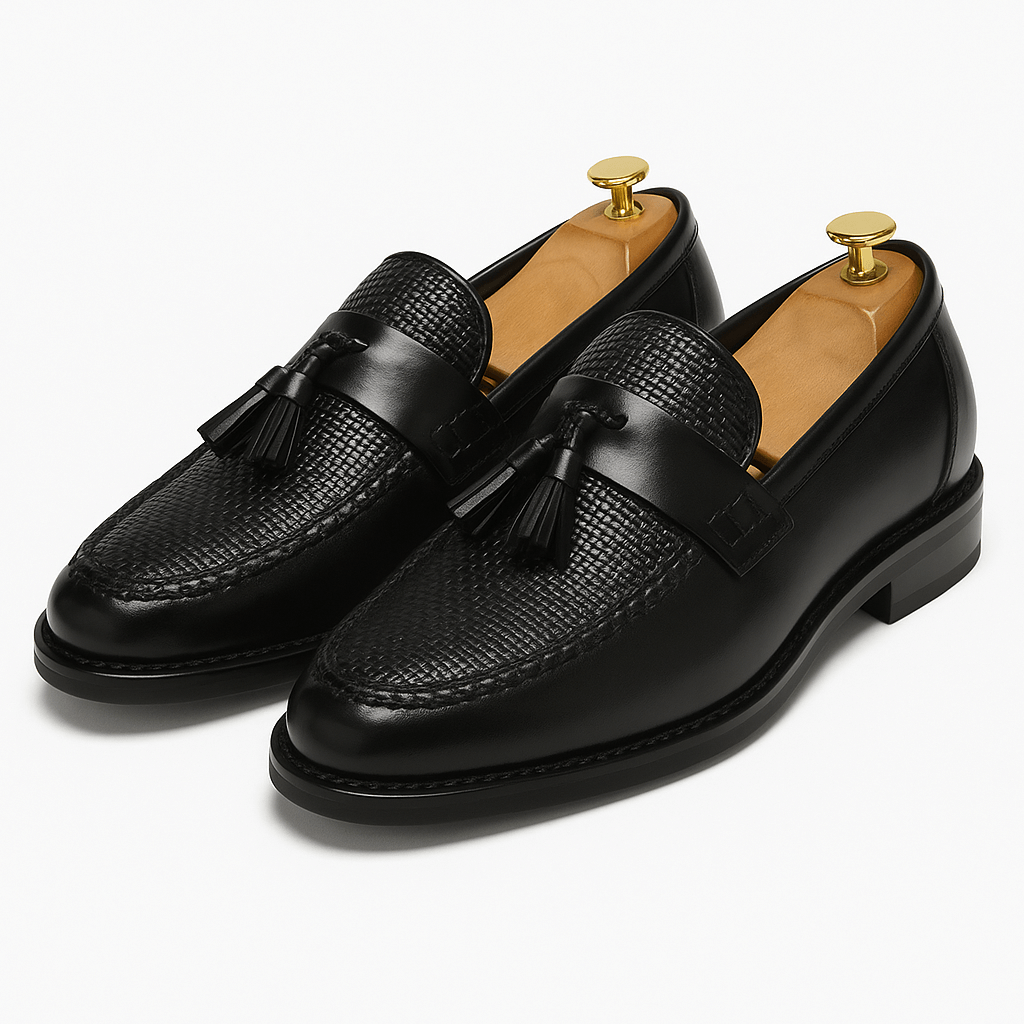 LuxeoutFit | Geweven tassel loafers met leren rand 0
