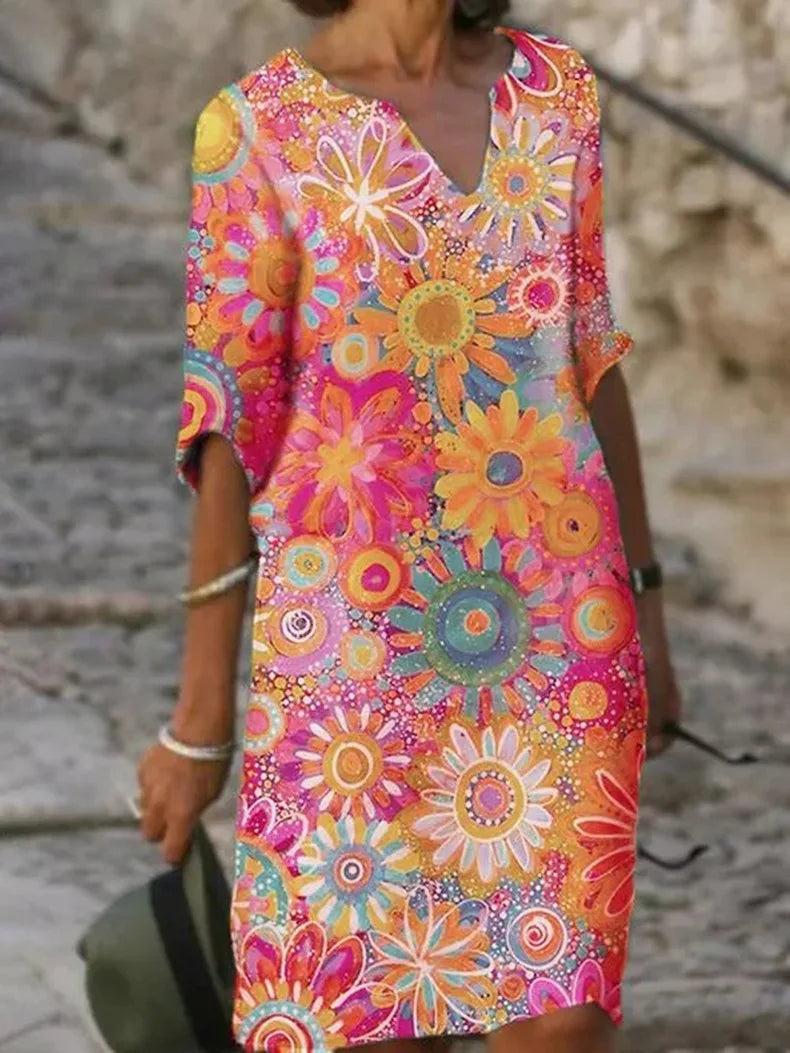 Celeste - Robe d'Été à Manches Mi-Longues avec Imprimé Floral