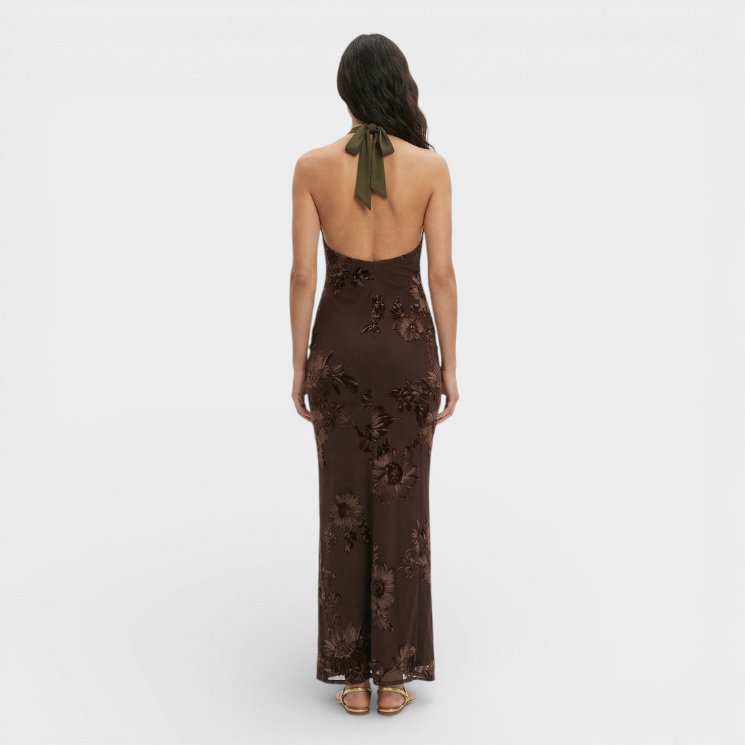 Maxi-jurk | Geborduurde bloemen en open rug 3