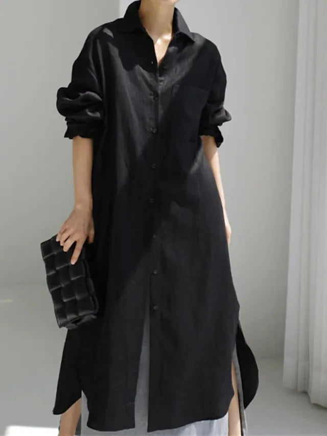 Maxi robe chemise pour femmes avec boutons et fente | Navando