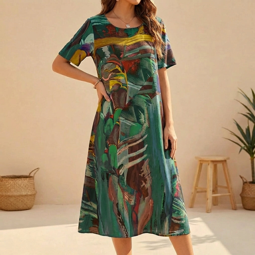 Midi-Jurk Met Artistieke Print | Navando