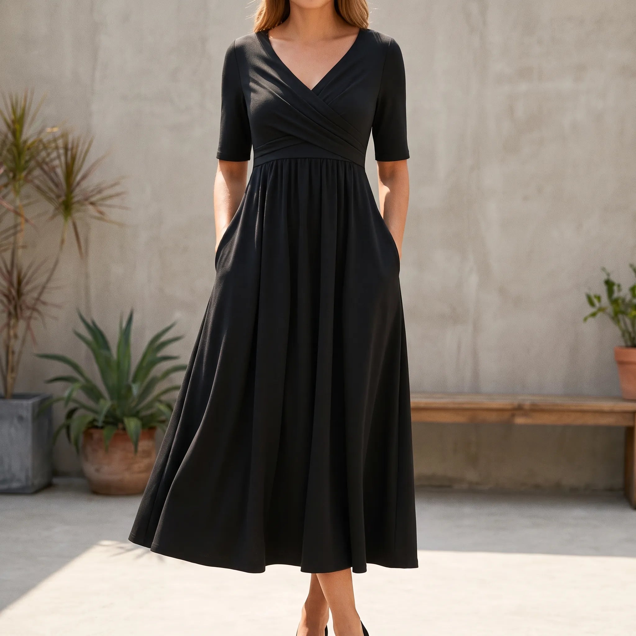Midi-Jurk Met Elegante Wikkelhalslijn | Navando