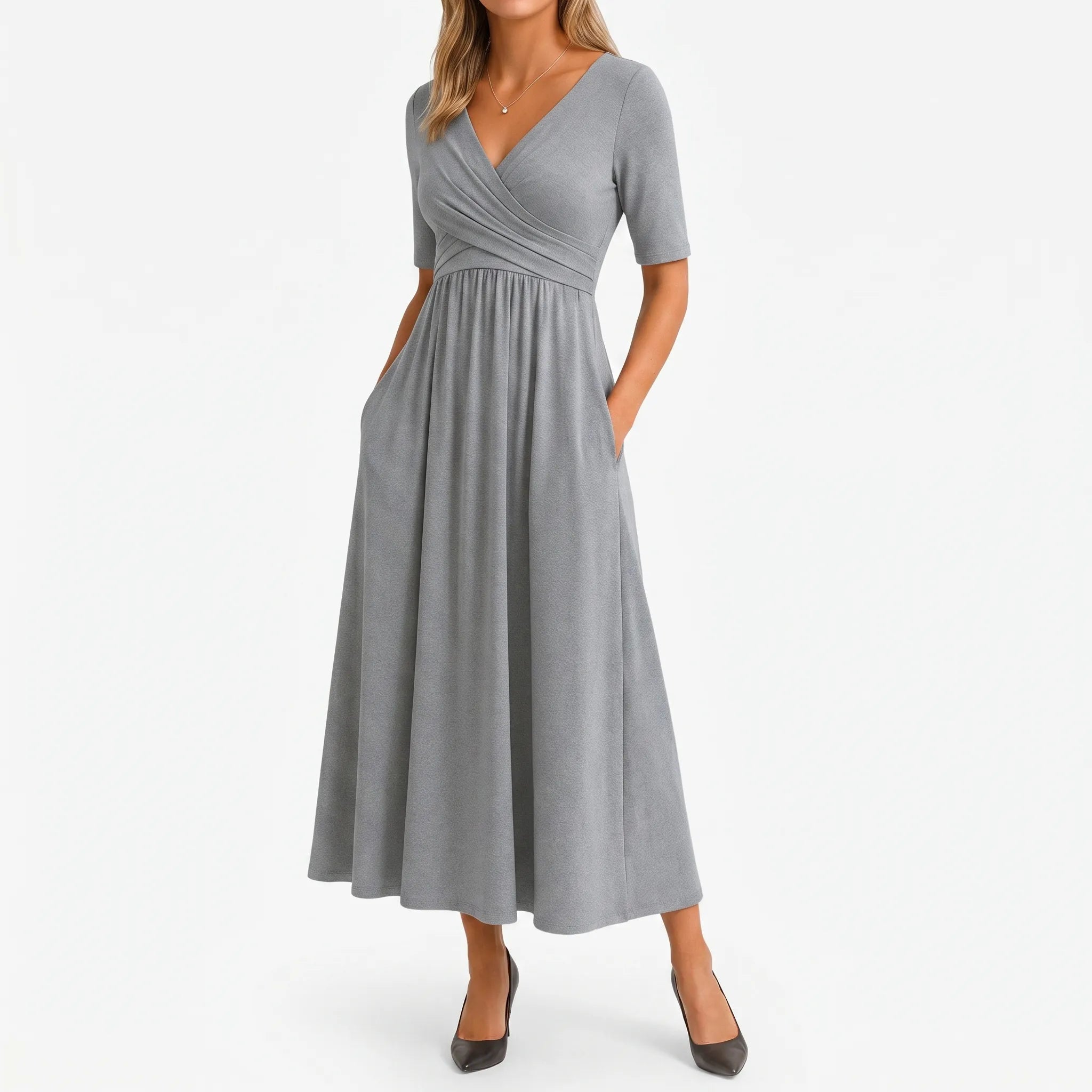 Midi-Jurk Met Elegante Wikkelhalslijn | Navando