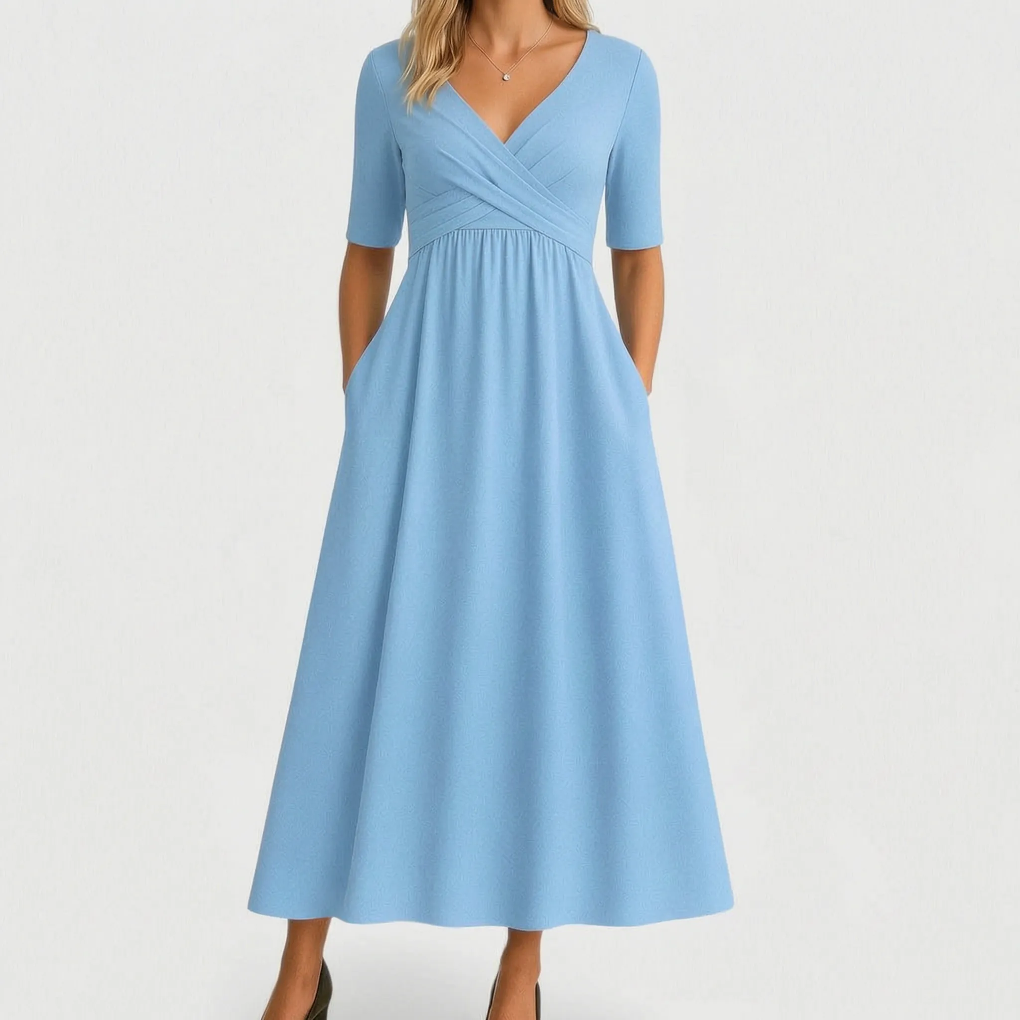 Midi-Jurk Met Elegante Wikkelhalslijn | Navando