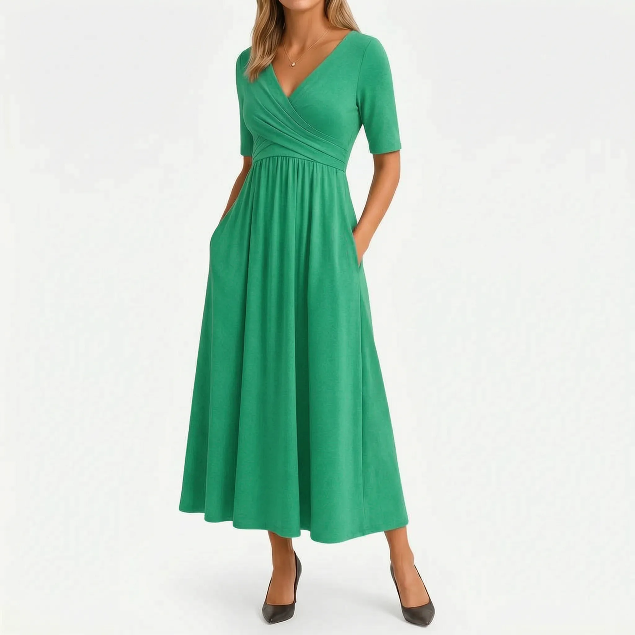 Midi-Jurk Met Elegante Wikkelhalslijn | Navando