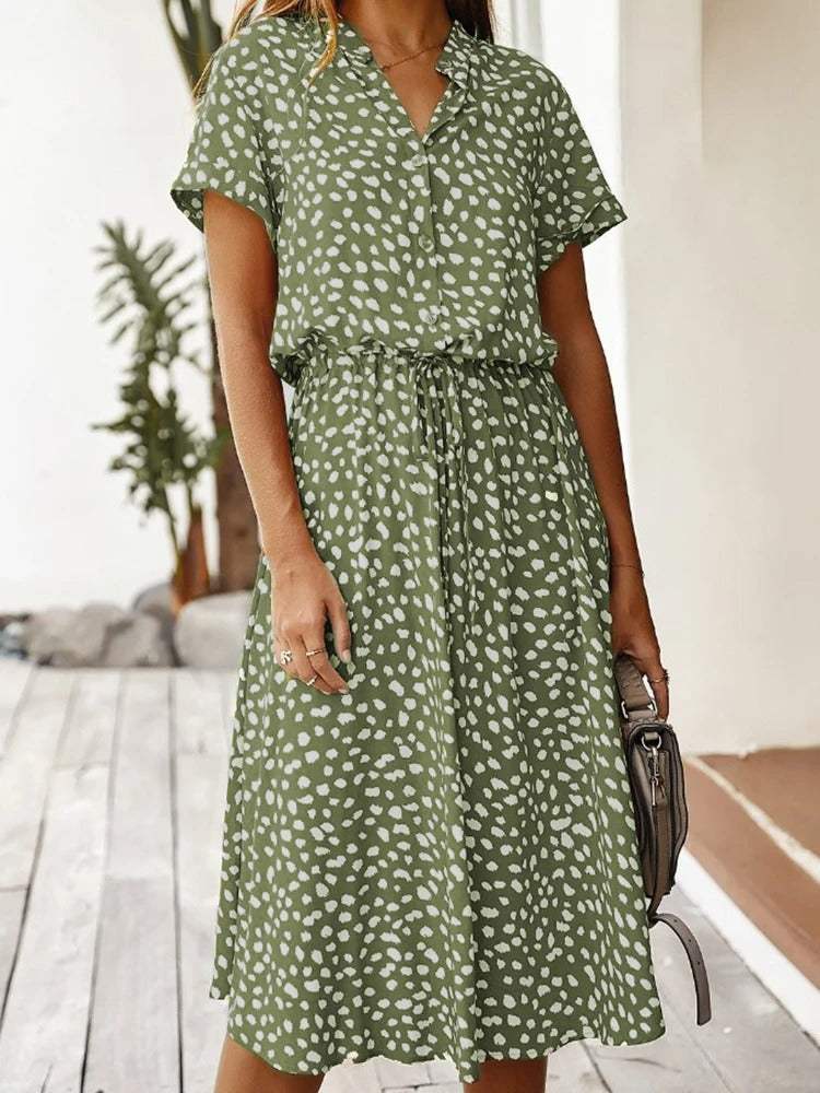 Midi Blousejurk Met Korte Mouwen | Navando