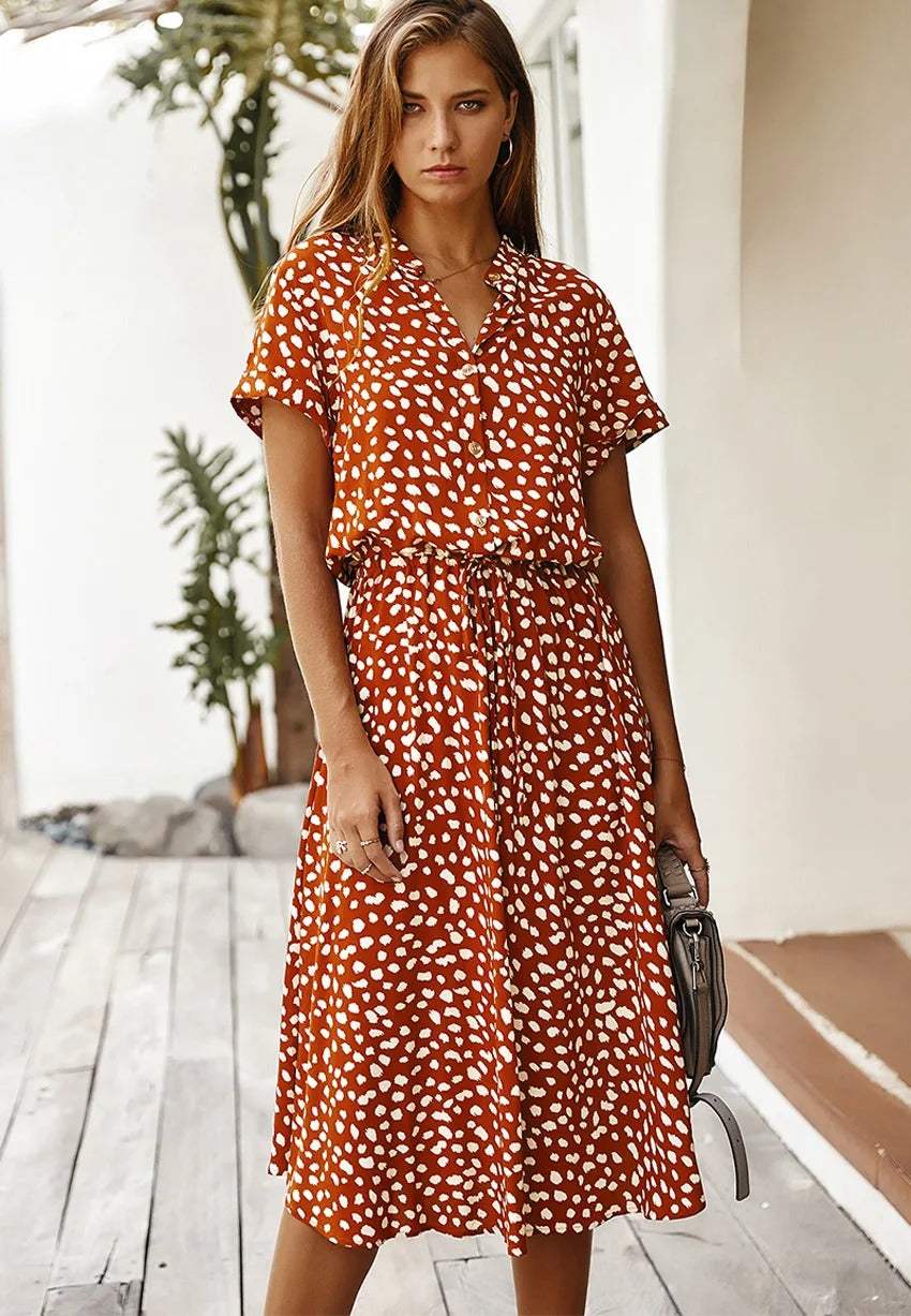 Midi Blousejurk Met Korte Mouwen | Navando