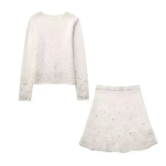 Stella - Ensemble Luxe avec Pull à Perles et Jupe