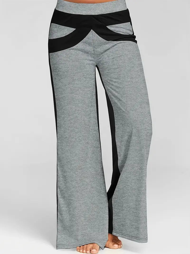 Mode Outlet | Kleurblokdesign wijde pijpen broek 1