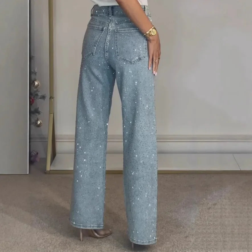 Mom Jeans voor dames, denim met glanzende details, casual 2