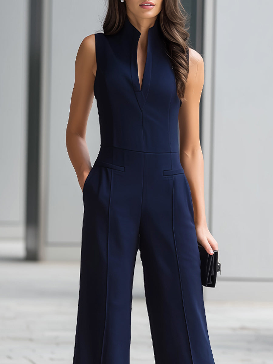 Mooyius | Mouwloze jumpsuit met hoge hals en wijde pijpen 2