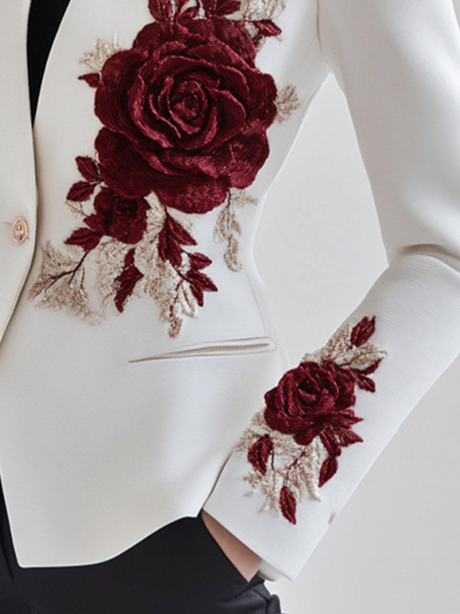 Mooyius | Witte blazer met rozenborduursel 2