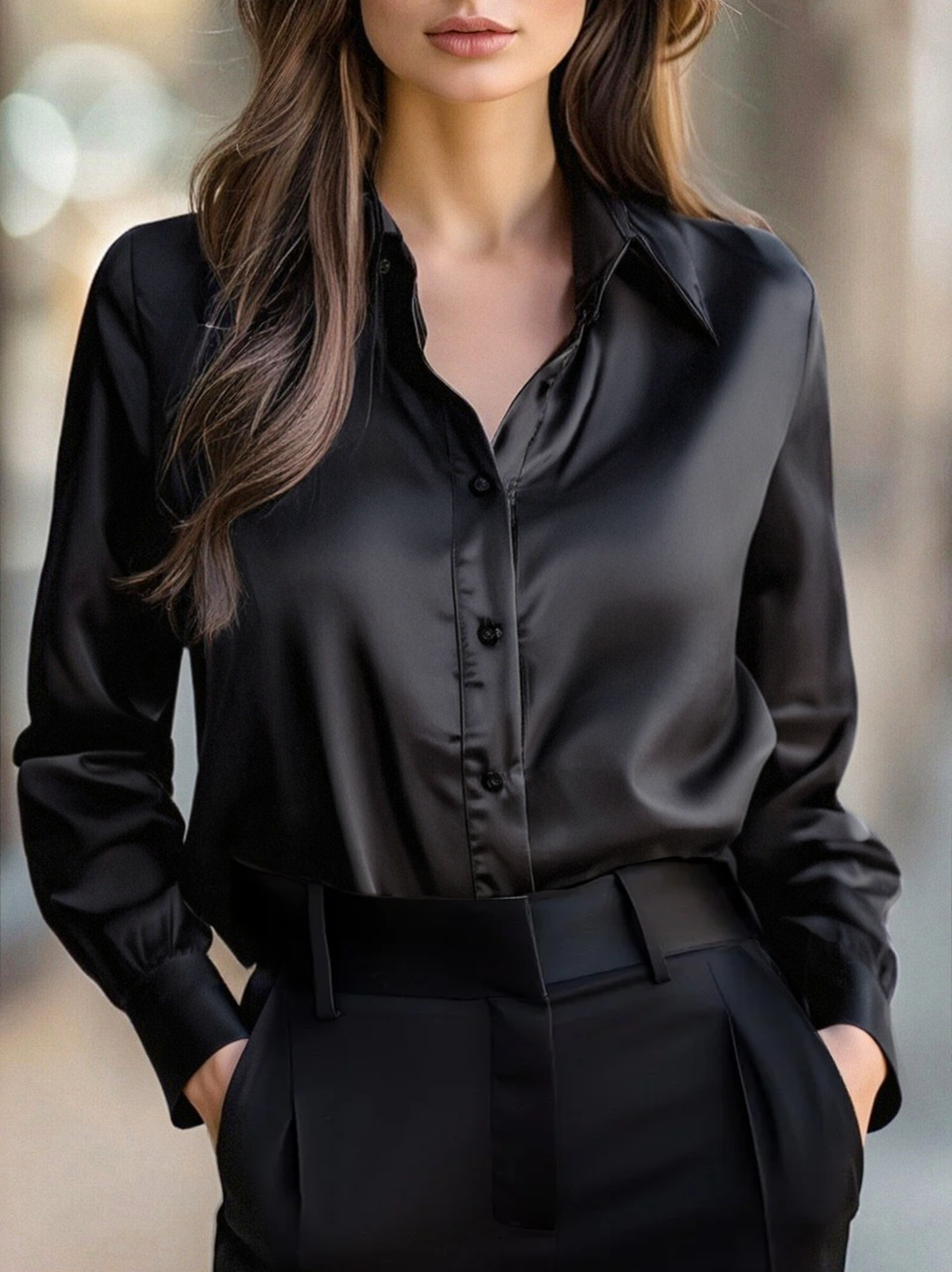 Mooyius | Zachte satijnen blouse met lange mouwen 0