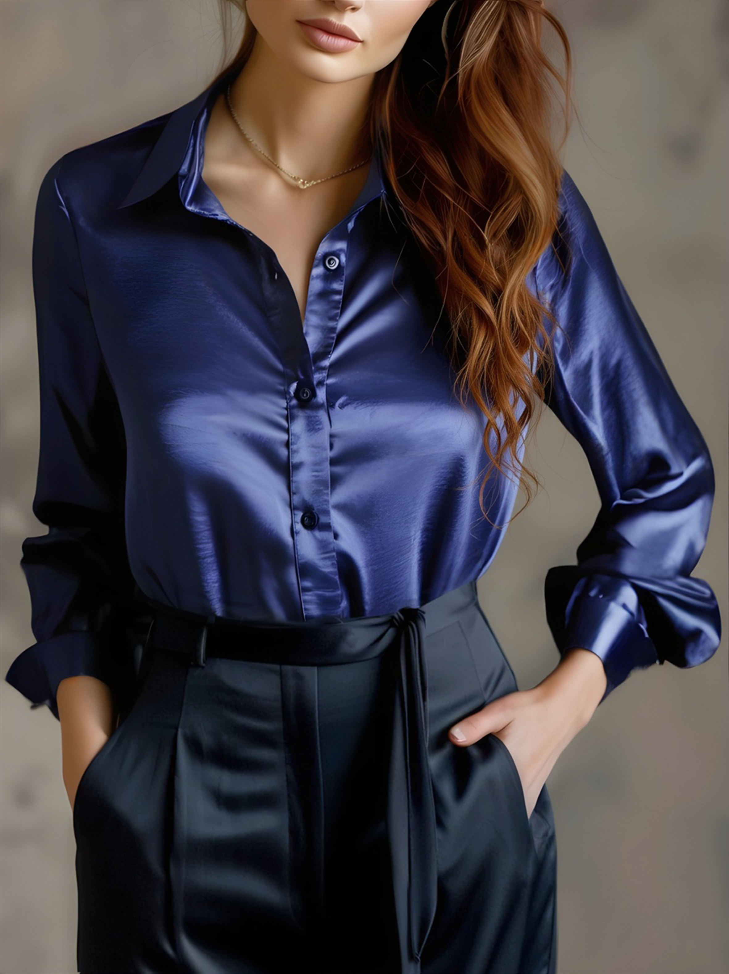 Mooyius | Zachte satijnen blouse met lange mouwen 3