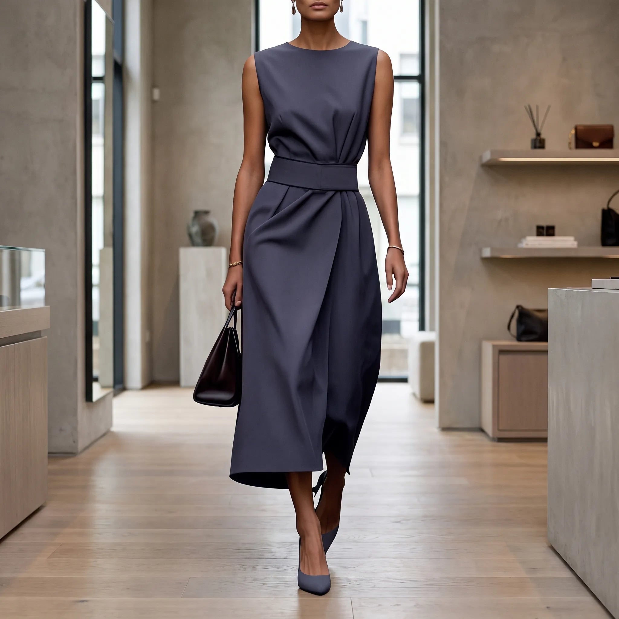 Mouwloze Gedrapeerde Elegante Damesjurk | Navando