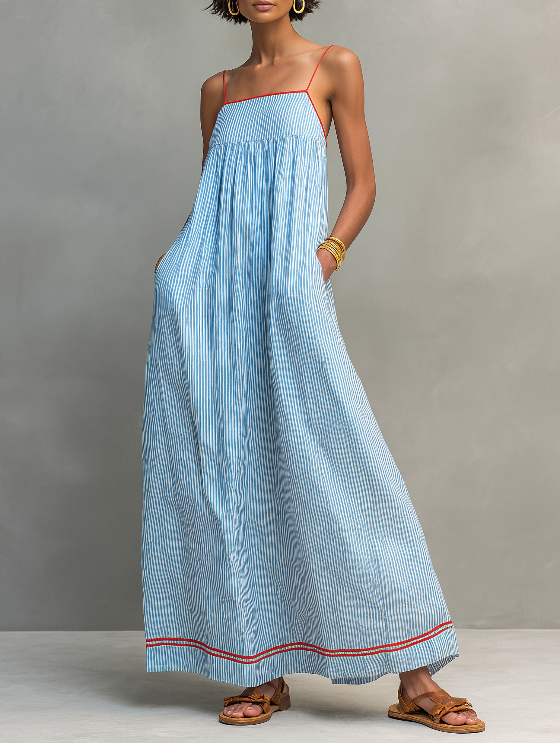 Mouwloze Gestreepte Casual Maxi Jurk | Navando