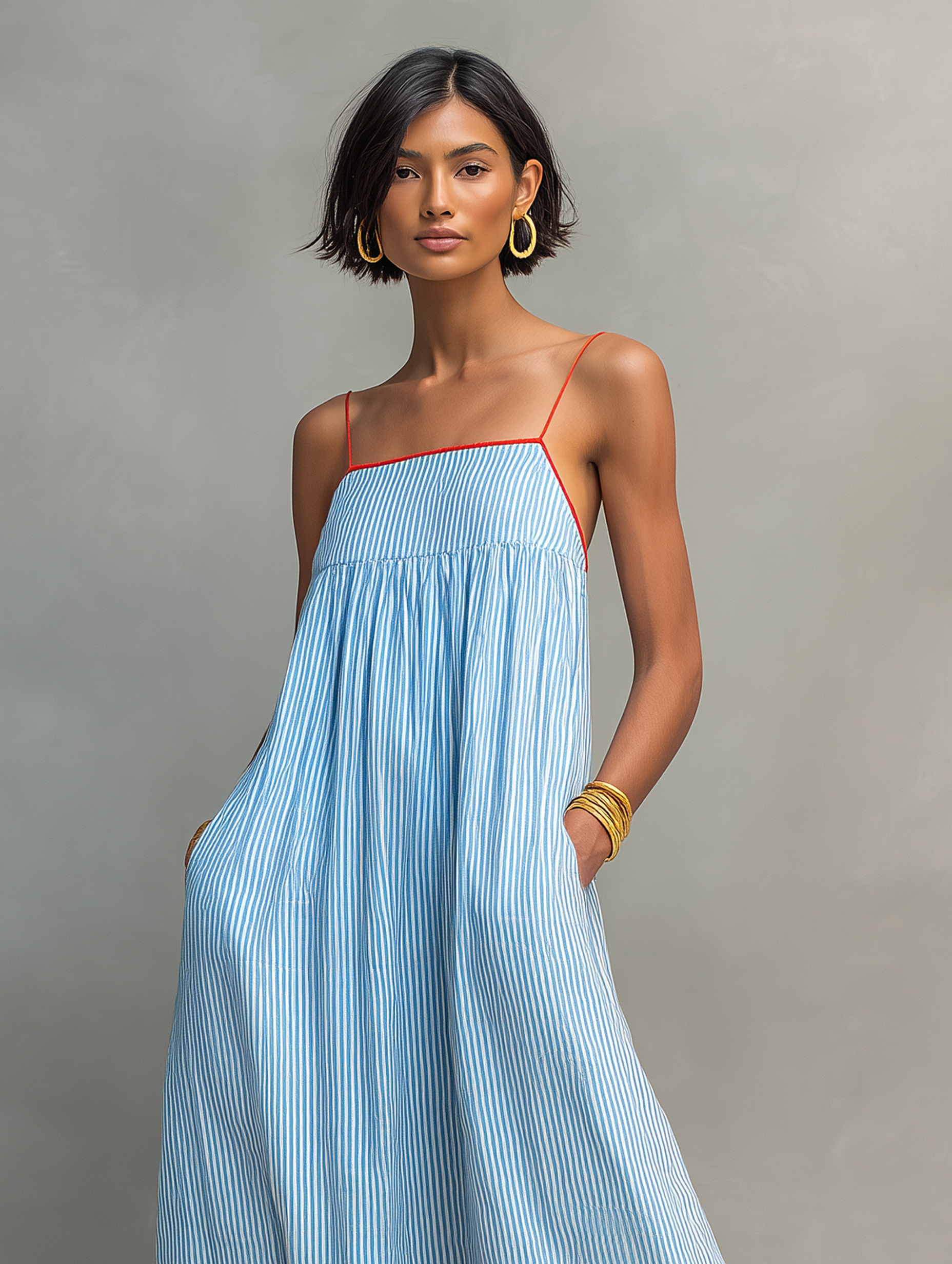 Mouwloze Gestreepte Casual Maxi Jurk | Navando