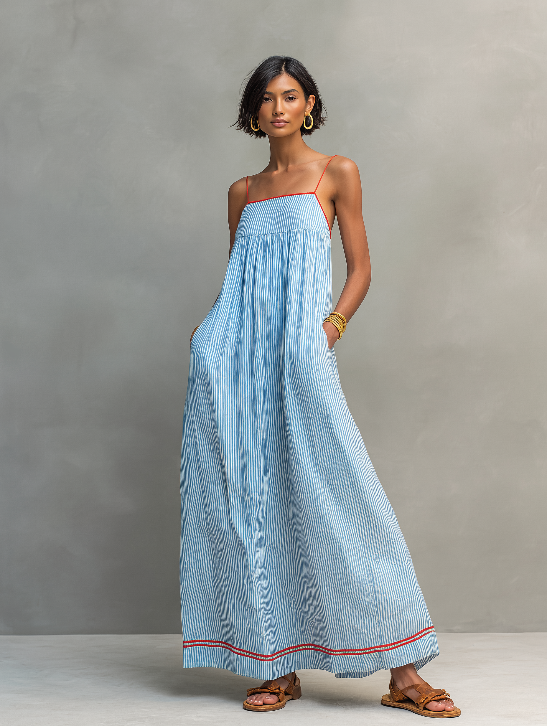 Mouwloze Gestreepte Casual Maxi Jurk | Navando