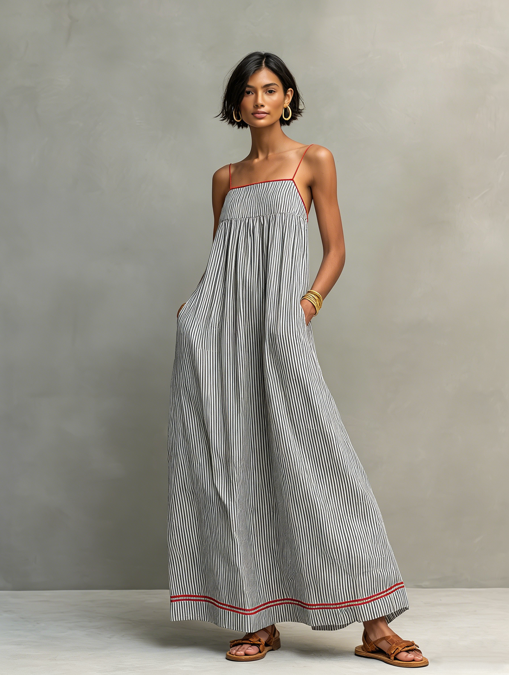 Mouwloze Gestreepte Casual Maxi Jurk | Navando