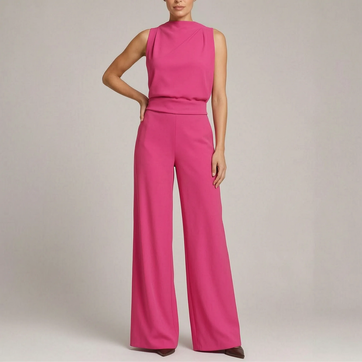 Mouwloze Jumpsuit Met Geaccentueerde Taille En Wijde Pijpen