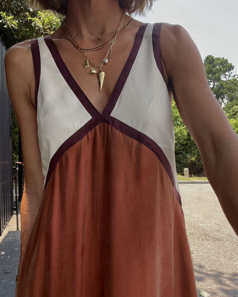 Mouwloze Maxi-Jurk Met Kleurblokken | Navando