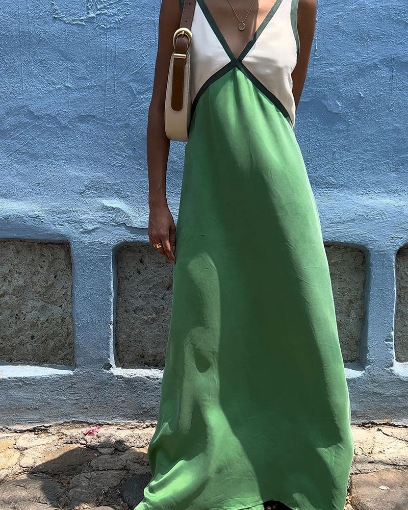 Mouwloze Maxi-Jurk Met Kleurblokken | Navando