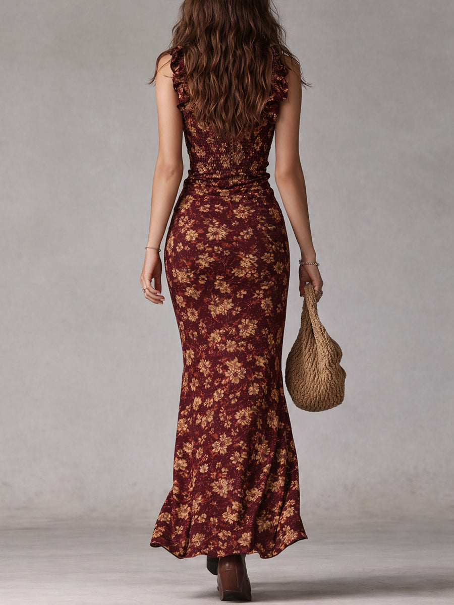 Mouwloze Maxi-Jurk Met Ruches En Hoge Split | Navando
