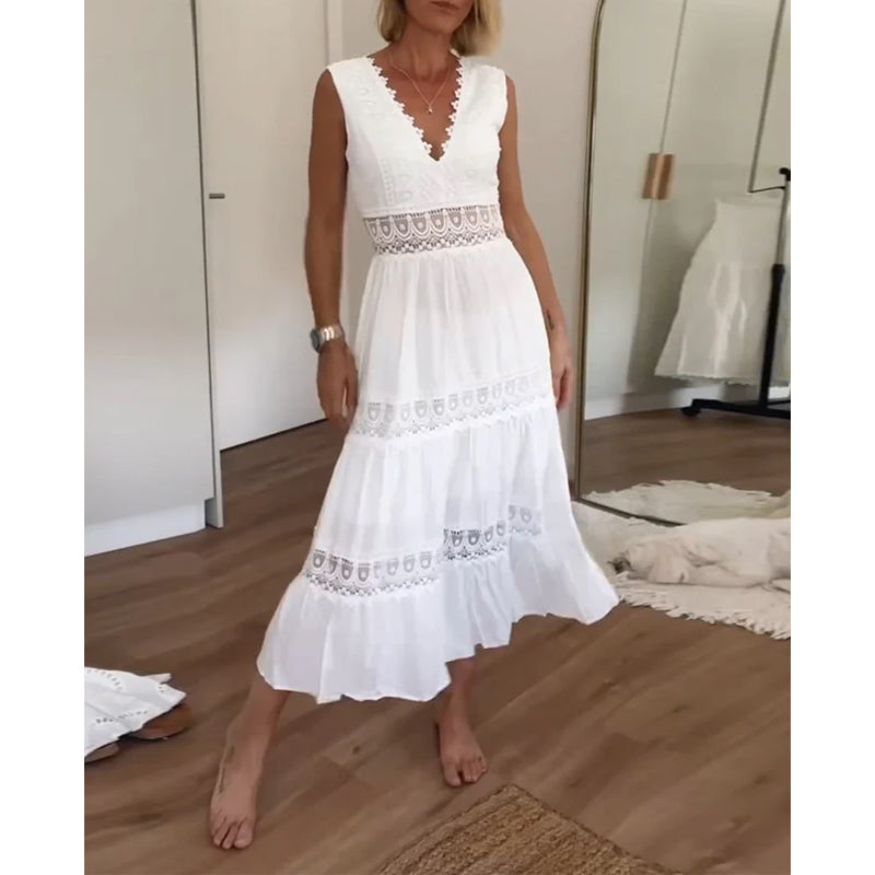 Mouwloze Midi-Jurk Met Kanten Details | Navando