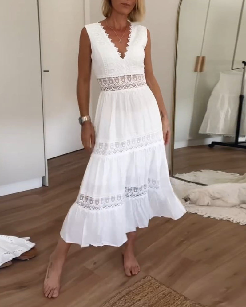 Mouwloze Midi-Jurk Met Kanten Details | Navando