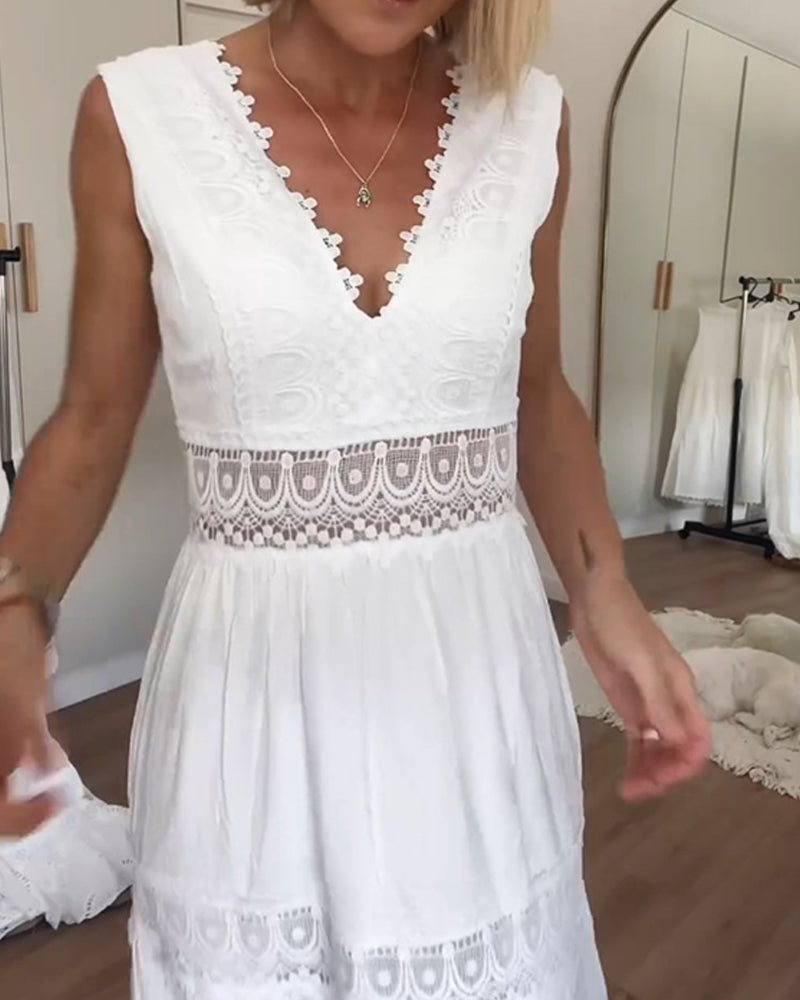 Mouwloze Midi-Jurk Met Kanten Details | Navando