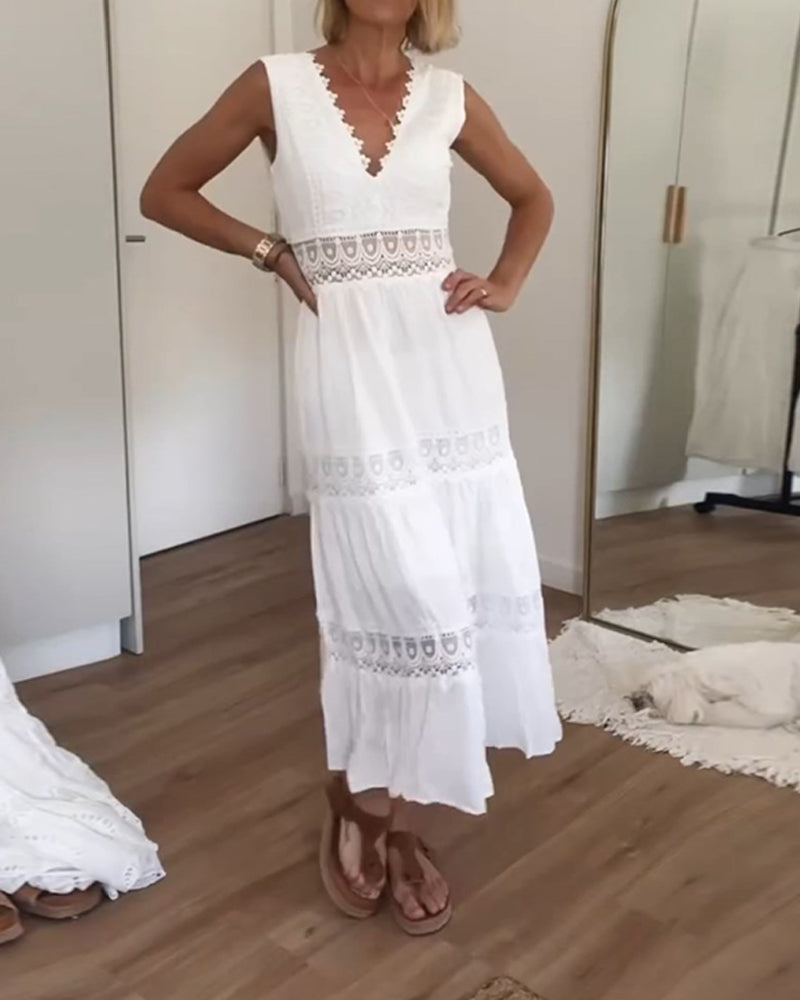 Mouwloze Midi-Jurk Met Kanten Details | Navando