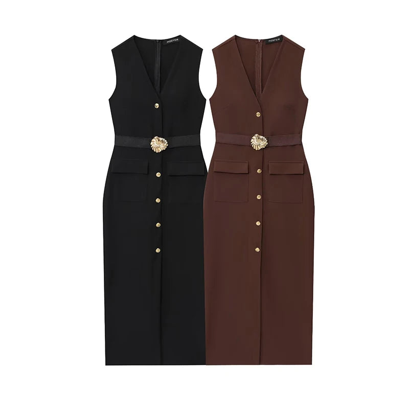 Mouwloze Midi Jurk Met Riem | Navando