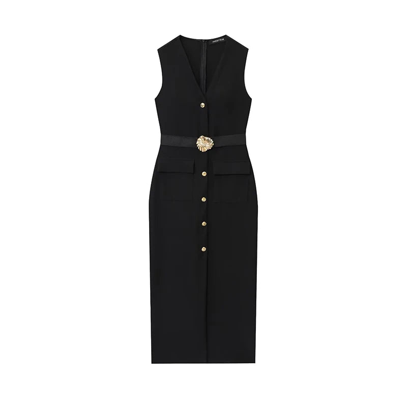 Mouwloze Midi Jurk Met Riem | Navando
