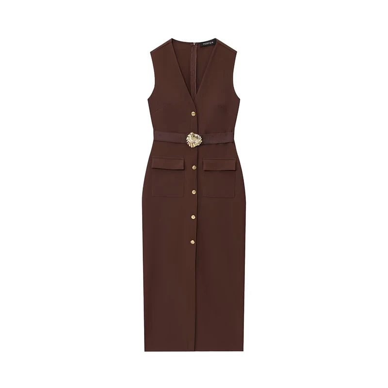 Mouwloze Midi Jurk Met Riem | Navando