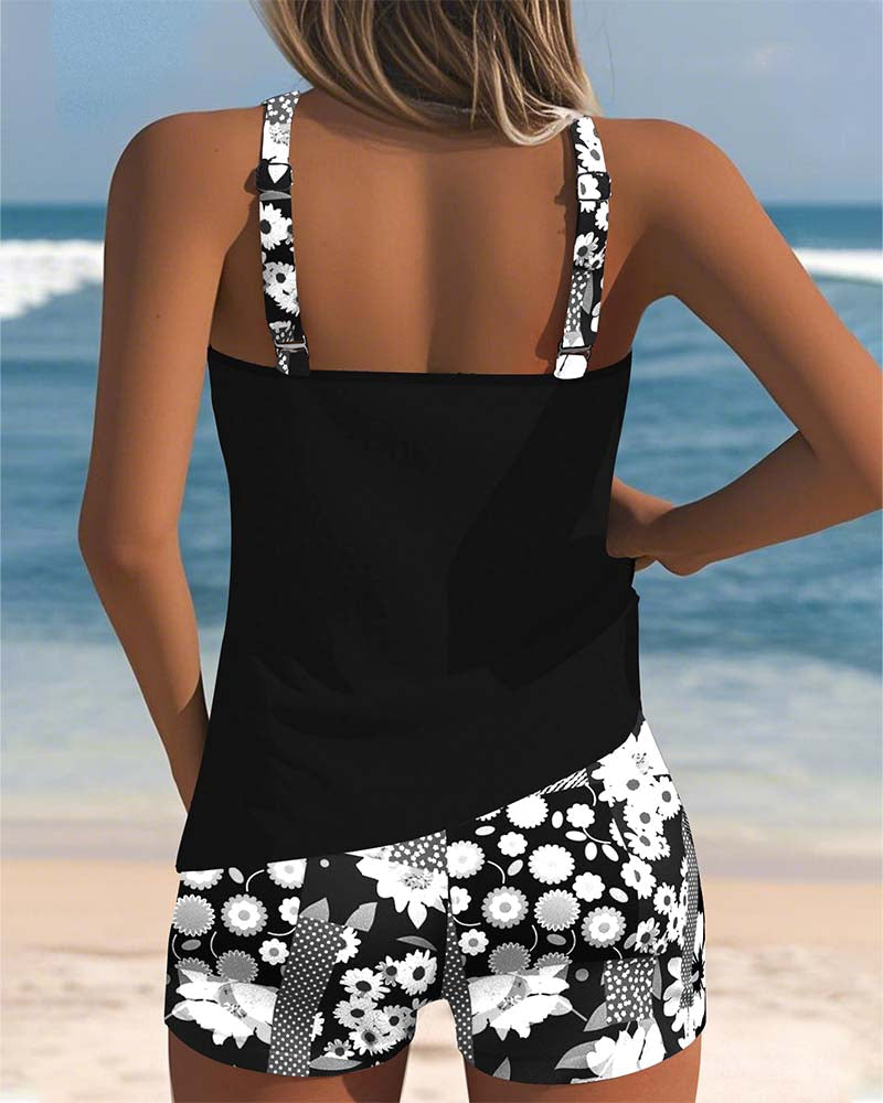 Mouwloze Tankini Met Bloemenprint En Shorts | Navando