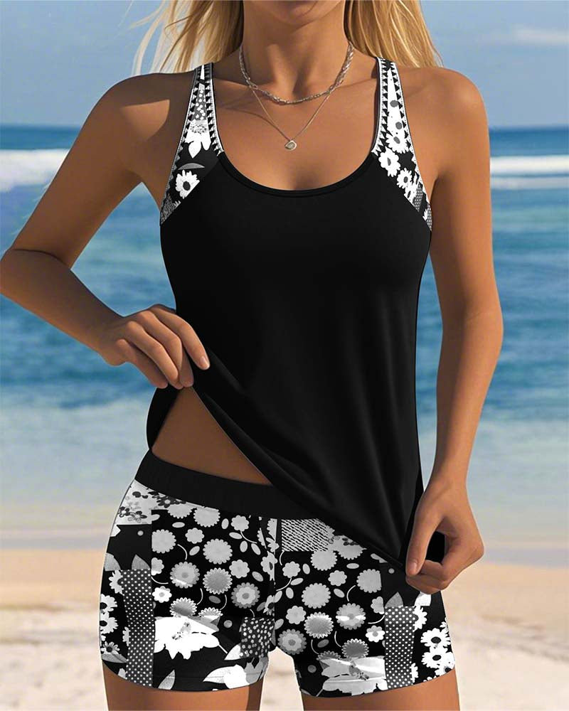Mouwloze Tankini Met Bloemenprint En Shorts | Navando