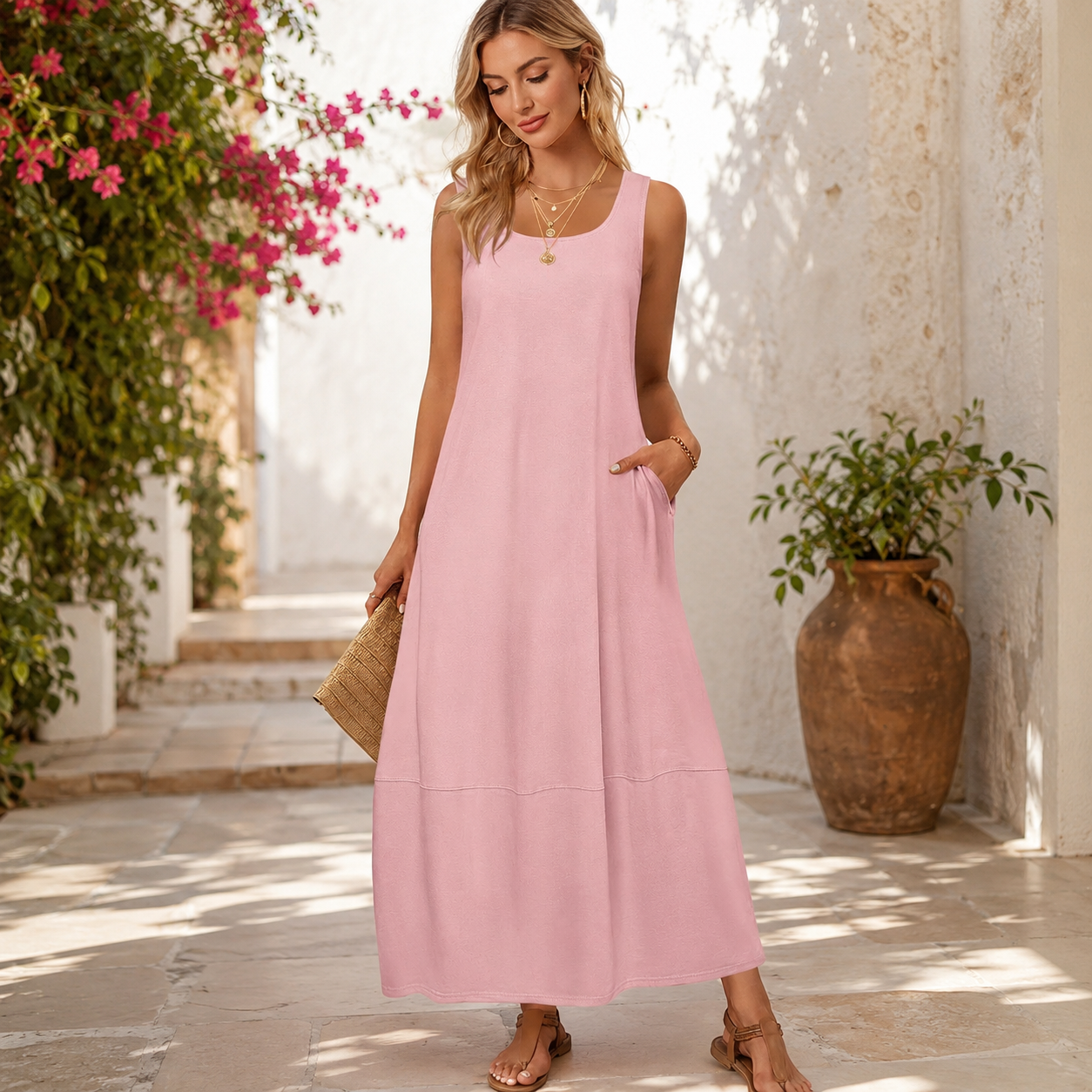Ärmelloses Sommerkleid mit Taschen | Navando