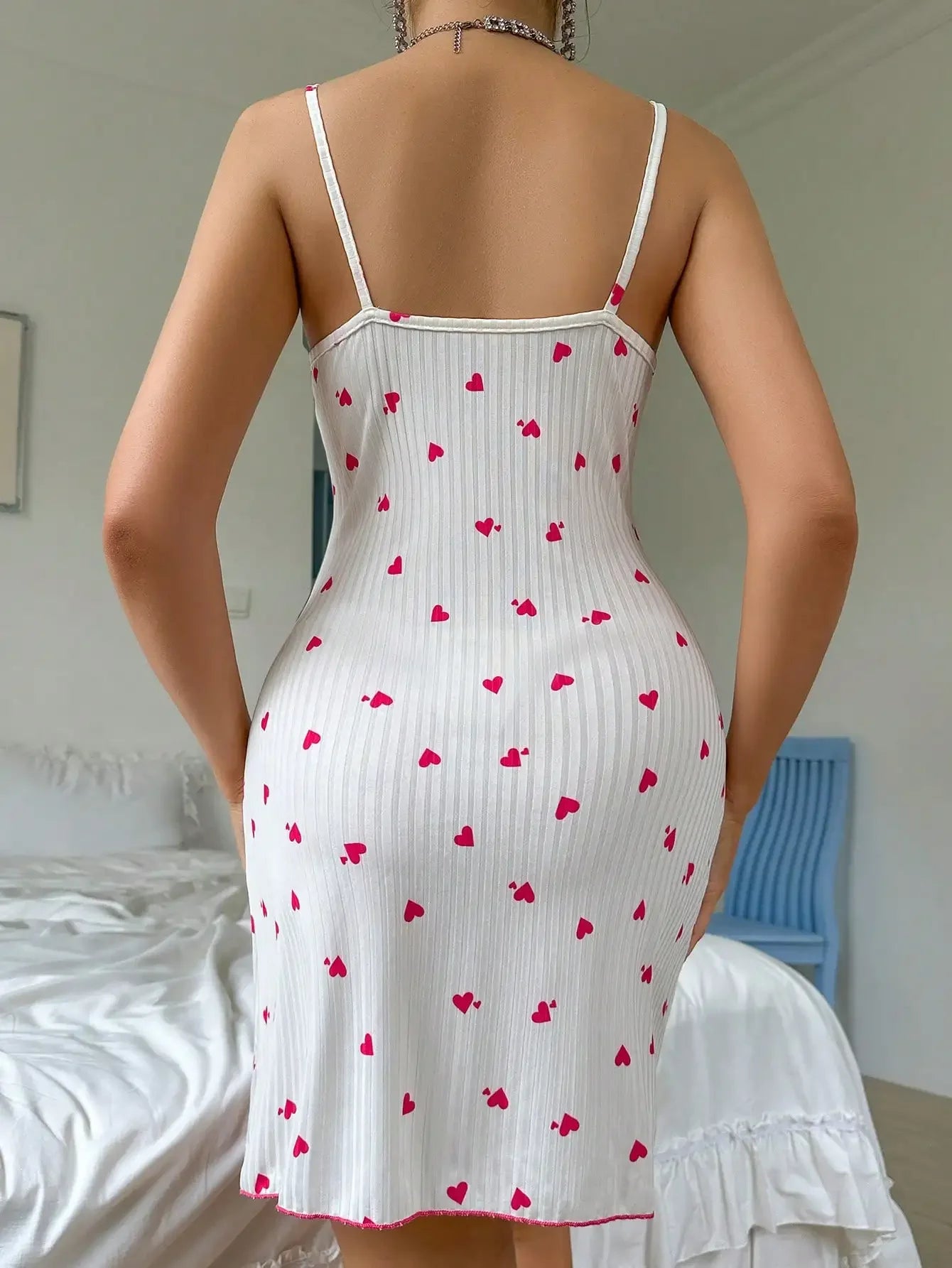 Nachtkleding | Kanten nachthemd met hartprint 1