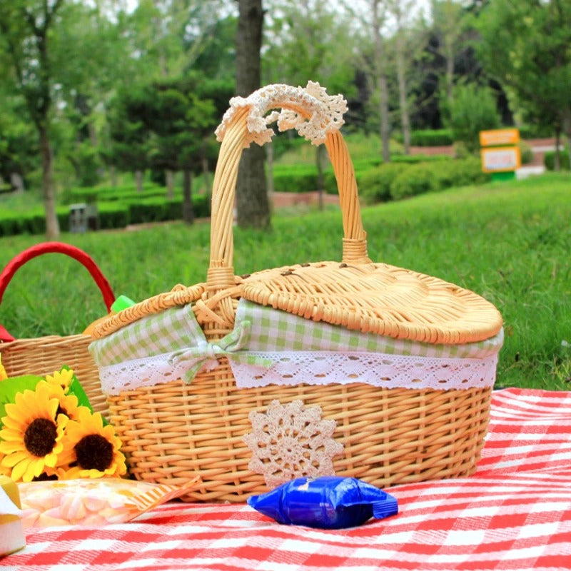 Natuurlijke Rieten | Ovale Picknickmand met Dubbele Deksels 4