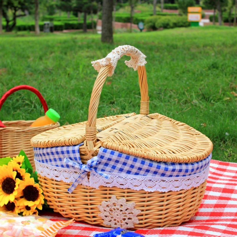 Natuurlijke Rieten | Ovale Picknickmand met Dubbele Deksels 5