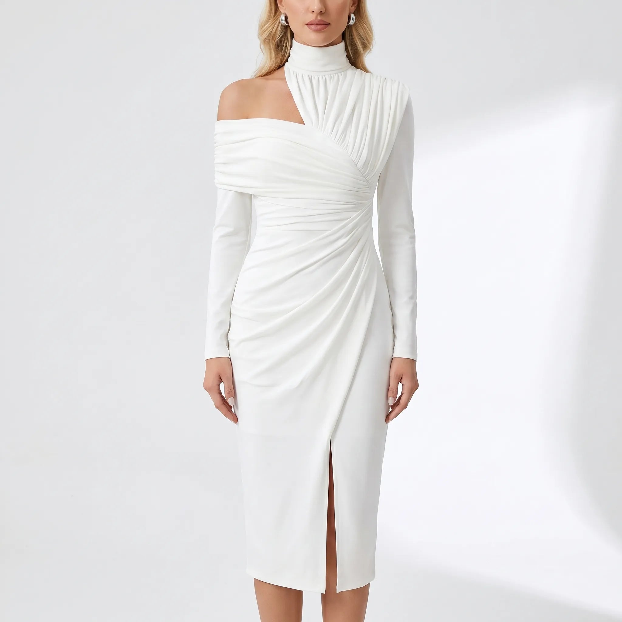 Navando | Asymmetrische Midi-Jurk Met Drapering