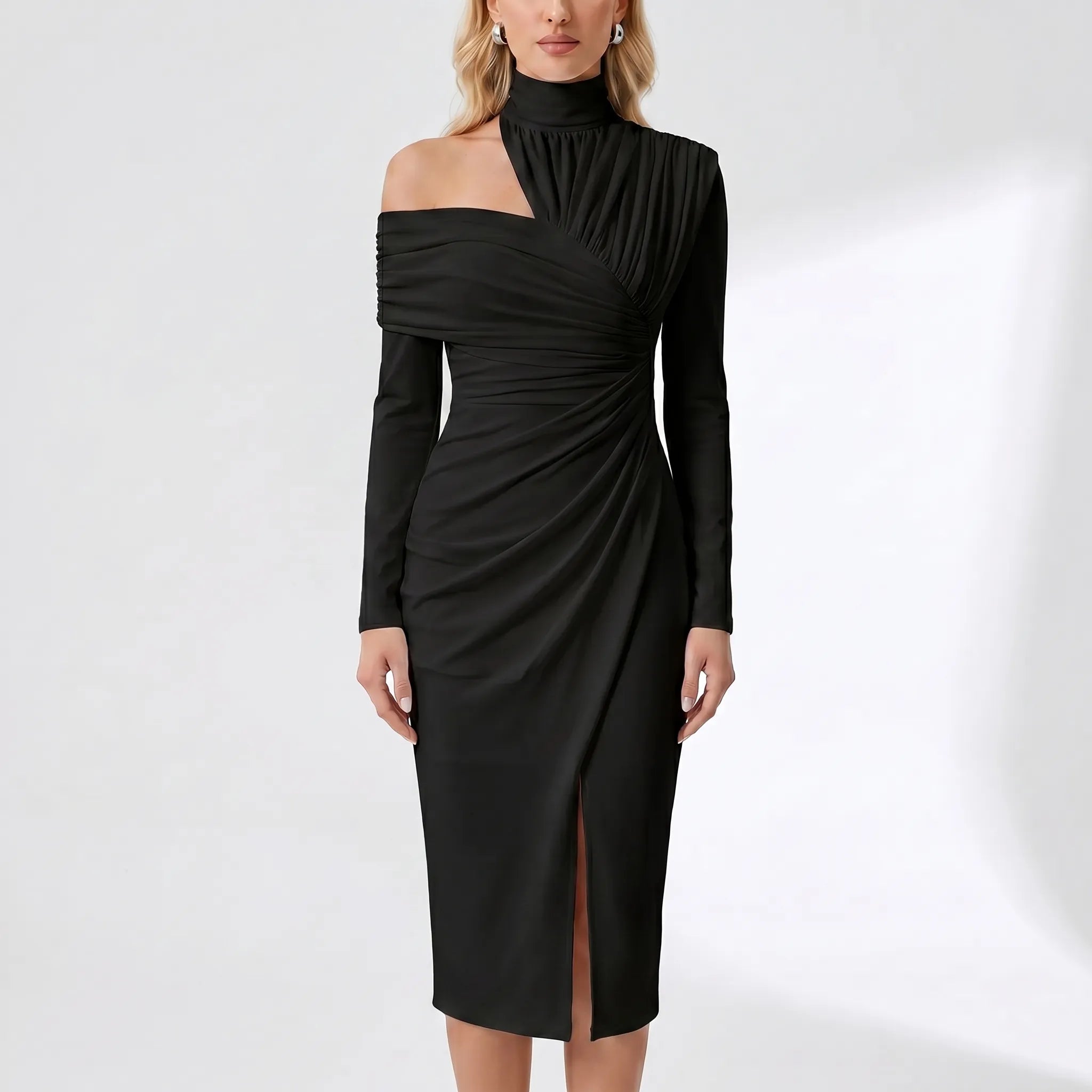 Navando | Asymmetrische Midi-Jurk Met Drapering