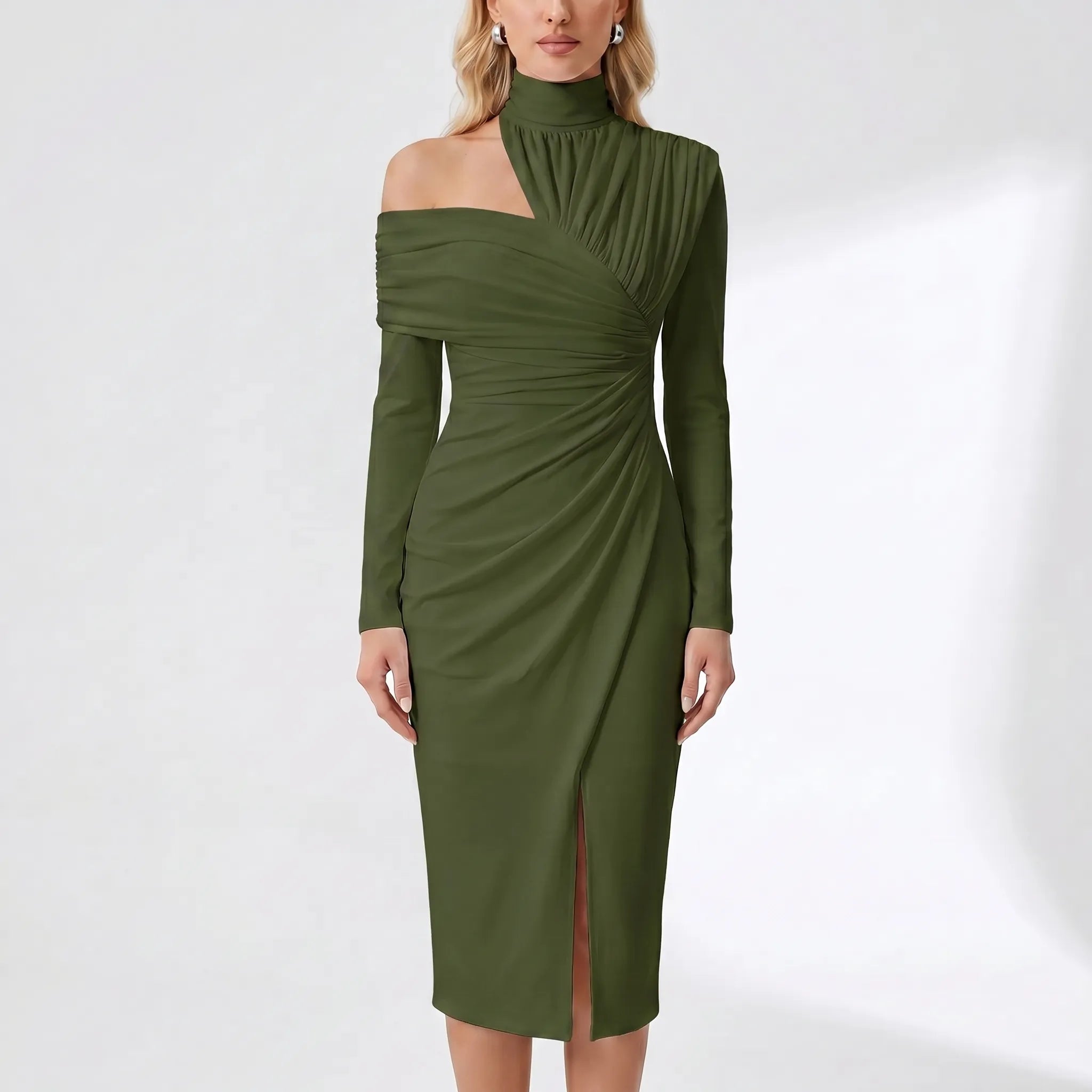 Navando | Asymmetrische Midi-Jurk Met Drapering
