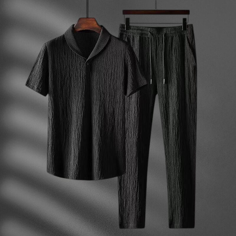 Navando | Casual Heren Set Met Sjaalkraag Top