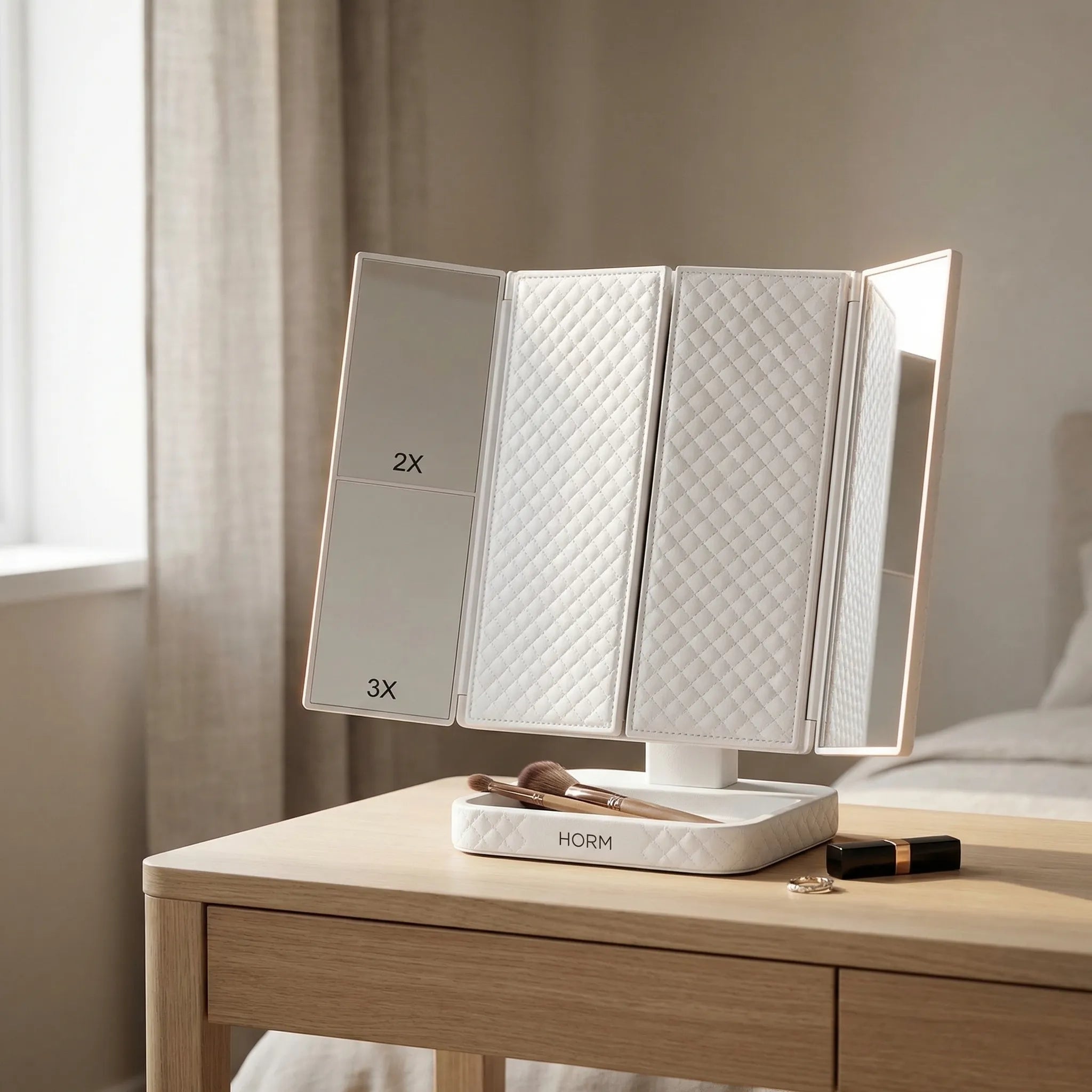 Navando | Drieluik Make-Upspiegel Met LED-Verlichting