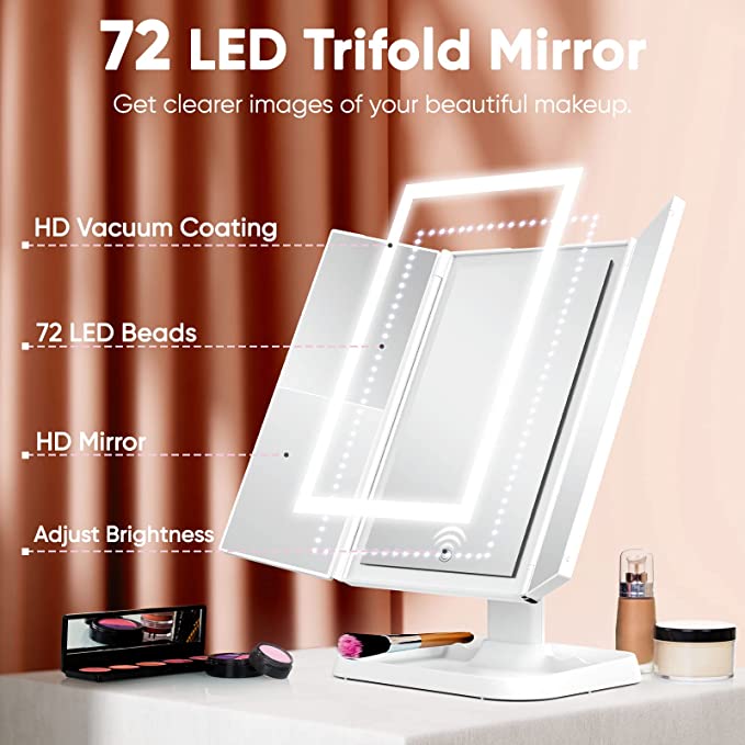 Navando | Drieluik Make-Upspiegel Met LED-Verlichting